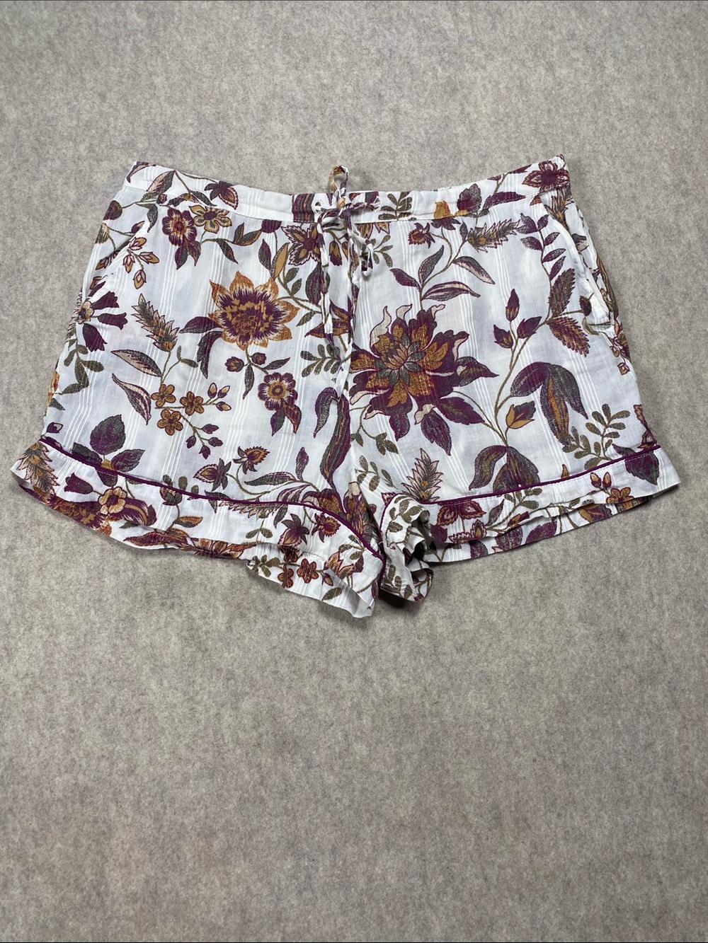 Rachel Zoe Organic Cotton Floral Pajama Shorts Large Boho Ruffle Lounge